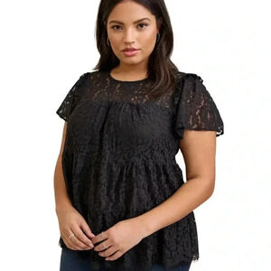 Torrid Black Lace Tiered Short Sleeve Top Size 1 / 1X